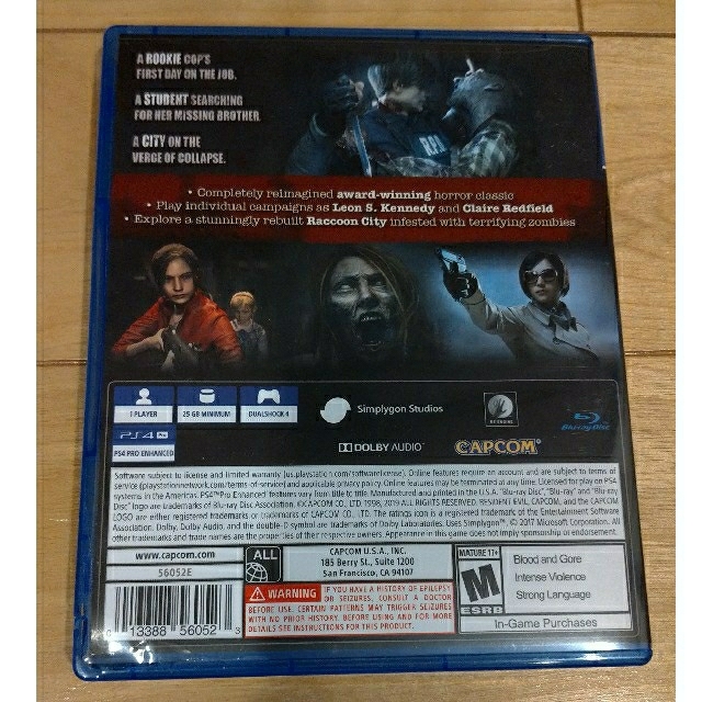 PlayStation4(プレイステーション4)のレジデントイービル2 バイオハザードＲＥ :2 北米版 エンタメ/ホビーのゲームソフト/ゲーム機本体(家庭用ゲームソフト)の商品写真