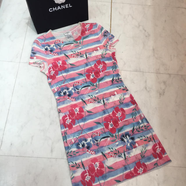 ☆美品☆CHANEL ニットワンピース 花柄 ボーダー ピンク系