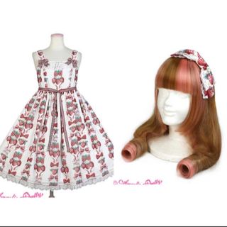 アンジェリックプリティー(Angelic Pretty)のStrawberry Dollジャンパースカートとカチューシャ　セット(ひざ丈ワンピース)