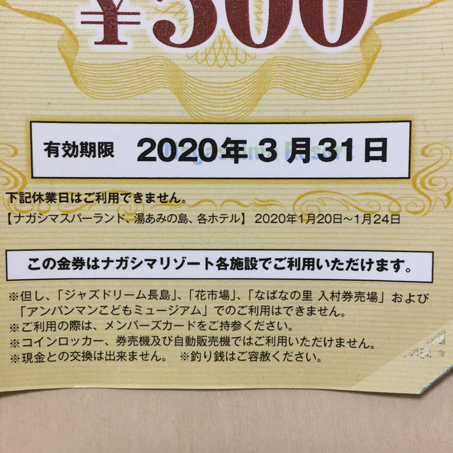 ナガシマリゾート共通金券500円2枚の通販 by プルメリア ナガシマリゾート共通金券500円×3枚