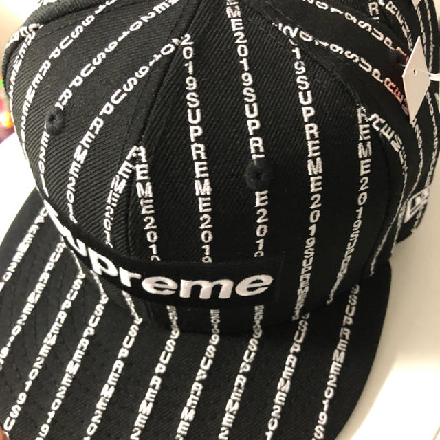 Supreme Text Stripe New Era 黒 73/8帽子