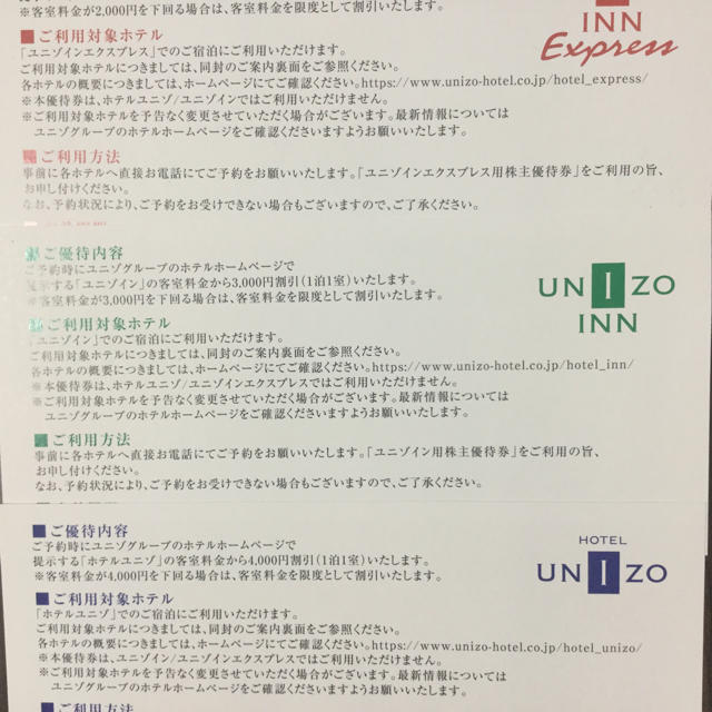 UNISON SQUARE GARDEN(ユニゾンスクエアガーデン)のユニゾホールディングスの株主優待券 10枚セットです。 チケットの優待券/割引券(宿泊券)の商品写真