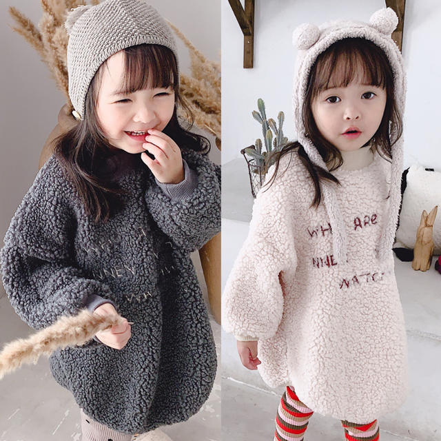 韓国子供服　暖かいボア厚手ワンピース キッズ/ベビー/マタニティのキッズ服女の子用(90cm~)(ワンピース)の商品写真