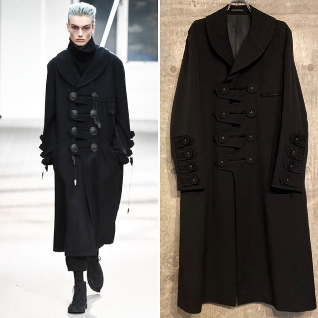 Yohji Yamamoto(ヨウジヤマモト)の美品 19AW ヨウジヤマモトオム ギャバ デカ釦ヘチマロングコート［526］ メンズのジャケット/アウター(ステンカラーコート)の商品写真