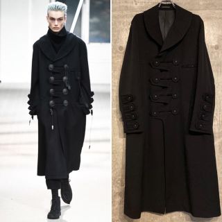 ヨウジヤマモト(Yohji Yamamoto)の美品 19AW ヨウジヤマモトオム ギャバ デカ釦ヘチマロングコート［526］(ステンカラーコート)