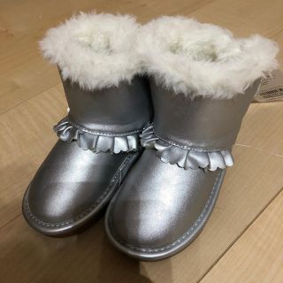 ベベ(BeBe)の新品　ベベ　サイズ15cm シルバーモコモコリボンブーツ(ブーツ)