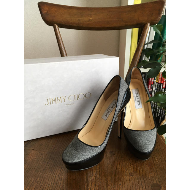 JIMMY CHOO パンプス ツイード エナメル 36.0 グレー ブラック