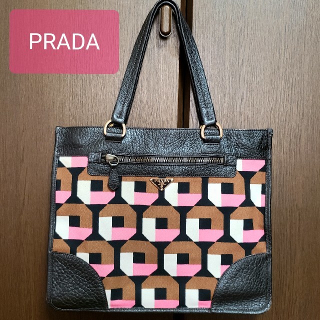 レディース【　PRADA　プラダ　トートバッグ　キャンバス　柄　】