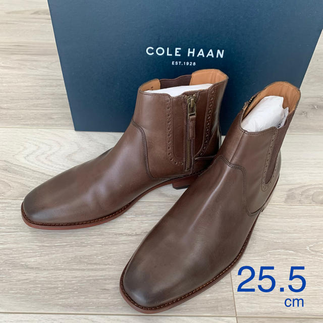 新品 25.5cm COLE HAAN コールハーン サイド ジップ ブーツブラウンチェスナットサイズ