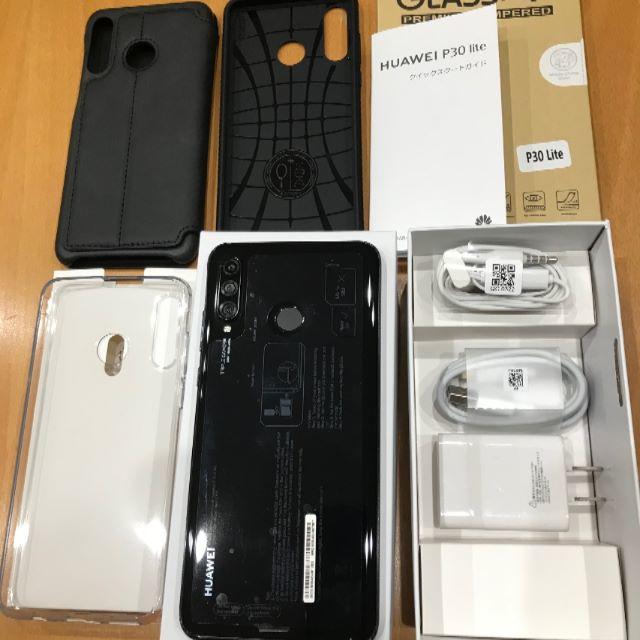 値下げHuawei30lite黒SIMフリー Spigen＆手帳型ケース付 スマホ/家電/カメラのスマートフォン/携帯電話(スマートフォン本体)の商品写真