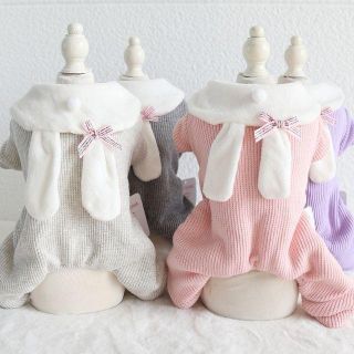 0252-4犬服ペット服冬服　温かいかわいい兎耳ツナギ服　♫2019新品(犬)