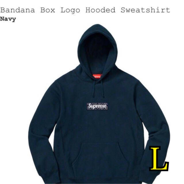 新品未使用 Lサイズ supreme box logo hoodie Navy