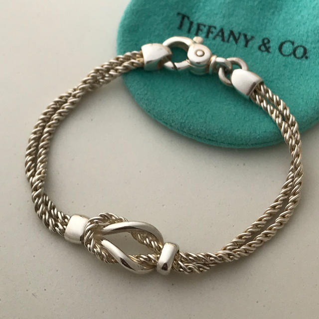 シルバー素材ラインTIFFANY＆Co. ダブルロープ ノット ブレスレット SV925 シルバー