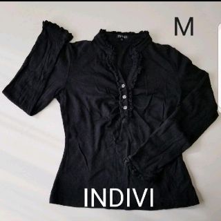 インディヴィ(INDIVI)のINDIVI　長袖カットソー　黒(カットソー(長袖/七分))