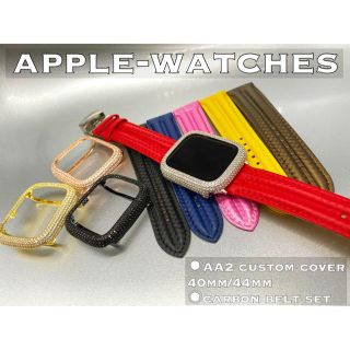 Apple Watch - 銀x赤□アップルウォッチカスタムセット□cz ダイヤ