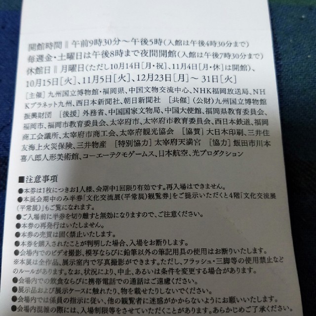 みなみ様専用　九州国立博物館　三国志展 チケットの施設利用券(美術館/博物館)の商品写真