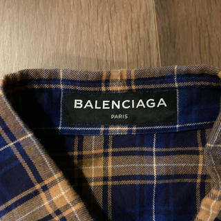 バレンシアガBALENCIAGA背中ロゴ入りチェックシャツブルー美37