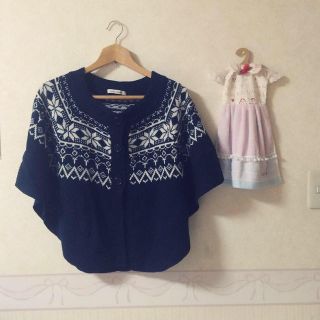 ネイビーナチュラル(navy natural)のノルディック柄ポンチョ(ポンチョ)