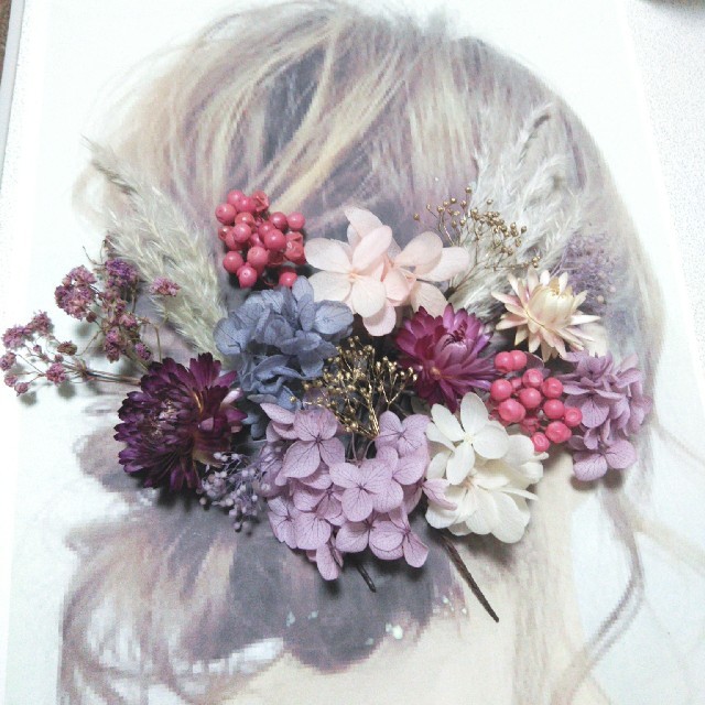 結婚式 髪飾り 花 ドライフラワー ハンドメイドのウェディング(ヘッドドレス/ドレス)の商品写真