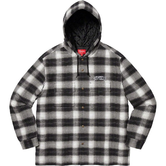 Supreme Quilted Hooded Plaid Shirt 黒 XL