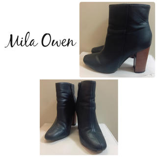ミラオーウェン(Mila Owen)のミラオーウェン ダークネイビーレザー ショートブーツ(ブーツ)