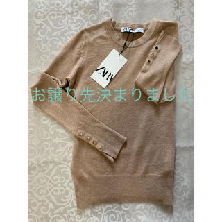 ザラ(ZARA)の未使用タグ付きZARA ベーシック長袖セーター　クルーネック　ミンク　S (ニット/セーター)