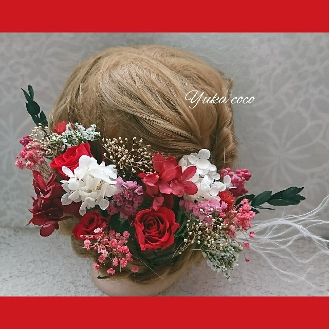 真っ赤なバラのドライフラワー ヘッドドレス 髪飾り❁¨̮ヘッドドレス/ドレス
