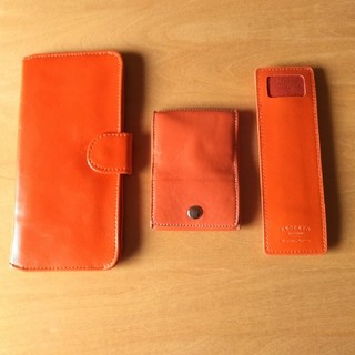 サイフ　ペンケース　オレンジ　レザー　セット(財布)