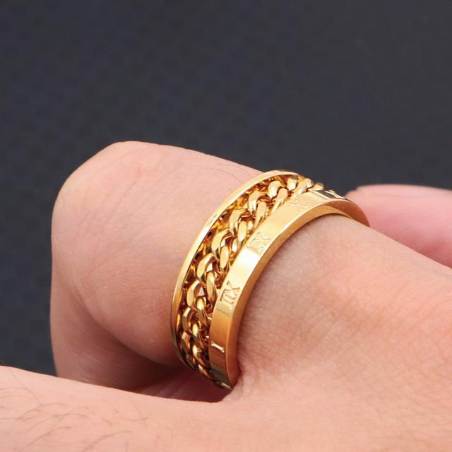 リング 指輪 ローマ数字 ゴールド 喜平チェーン サージカルステンレス メンズ メンズのアクセサリー(リング(指輪))の商品写真