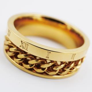 リング 指輪 ローマ数字 ゴールド 喜平チェーン サージカルステンレス メンズ(リング(指輪))