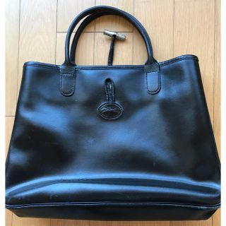 ロンシャン(LONGCHAMP)のLongchamp トートハンドバッグ　レザー　ブラック(ハンドバッグ)