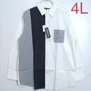 新品　4L 大きいサイズ　長袖シャツ　カットソー切替　ホワイト(シャツ)