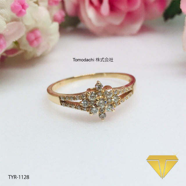アクセサリーK18金 Pink Gold Flower Diamond リング - リング(指輪)