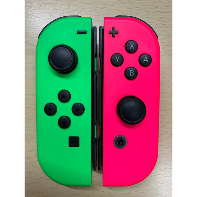 Nintendo Switch(ニンテンドースイッチ)の【美品】スイッチ ジョイコン 左右ネオングリーンピンク　ストラップ付き エンタメ/ホビーのゲームソフト/ゲーム機本体(家庭用ゲーム機本体)の商品写真