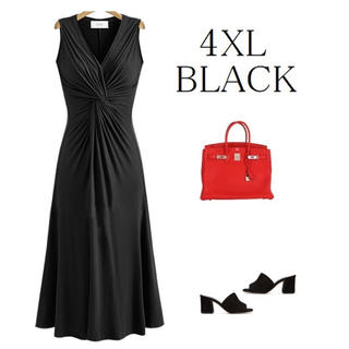 4XL カシュクール ロングワンピース ストレッチ　冬服　パーティドレス　黒(ロングドレス)