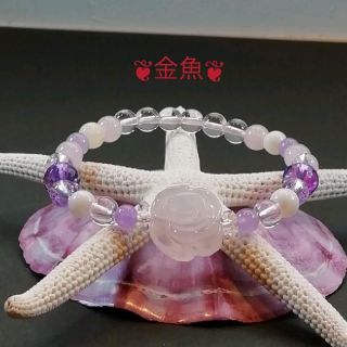 愛の道を開くスピリチュアルブレスレット・薔薇・ローズクオーツ・アメジスト・水晶(ブレスレット/バングル)