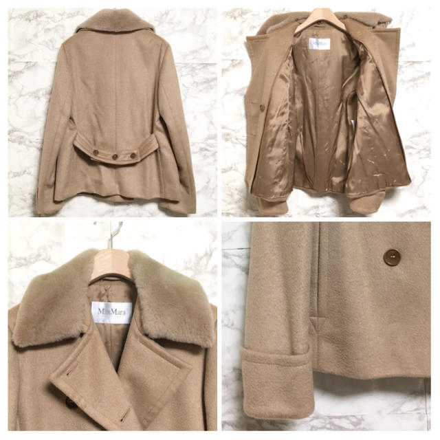 Max Mara(マックスマーラ)の【極美品】【白タグ】【最高級ライン】Max Mara ファー付きキャメルPコート レディースのジャケット/アウター(ピーコート)の商品写真