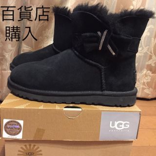 UGG ムートン 黒 ブラック 23cm☆JACKEE スワロフスキー リボン