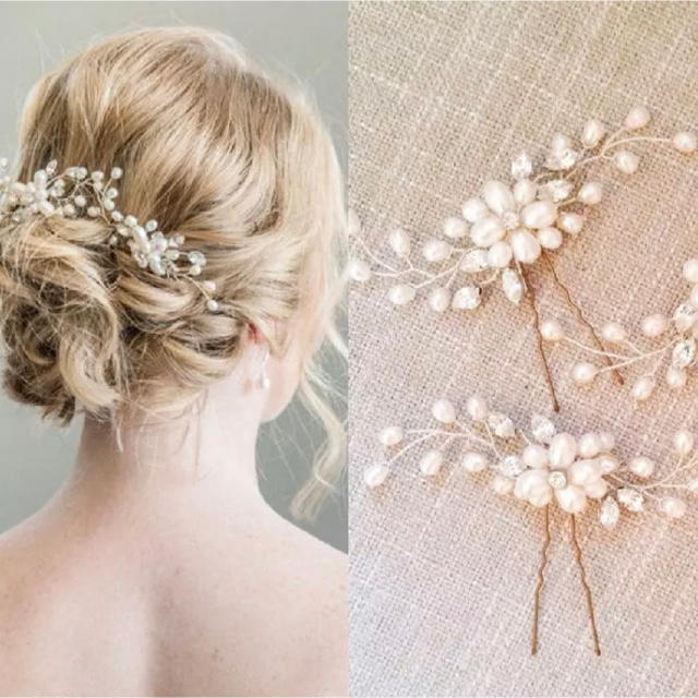 ❤️パールピン3個セット❤️ヘッドドレス　結婚式　パーティーに♪♪ レディースのヘアアクセサリー(その他)の商品写真