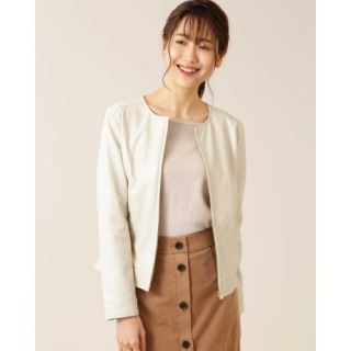 エヌナチュラルビューティーベーシック(N.Natural beauty basic)のエヌナチュラルビューティーベーシック　ノーカラーフェイクレザーブルゾン(ノーカラージャケット)