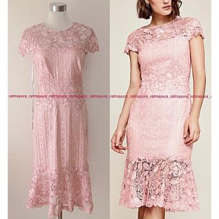 タダシショウジ(TADASHI SHOJI)のTADASHIフローラルクロシェレース*フレアドレスワンピース上品ローズピンク6(ひざ丈ワンピース)