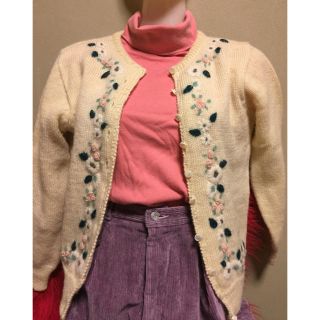 値下げ!昭和レトロ 花柄刺繍 ニットカーディガン ピンクタートルおまけ付
