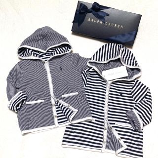 ラルフローレン(Ralph Lauren)の新品✨リバーシブル フード付き コットンカーディガン / ネイビー 12M/80(カーディガン/ボレロ)