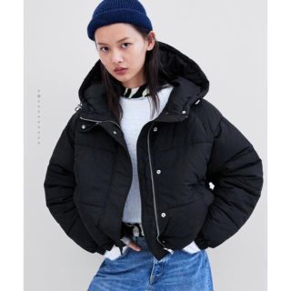 くすみ水色 ZARA ザラ フード付きパフジャケット ダウンジャケット