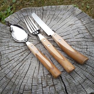 木製グリップ カトラリーセット スプーン フォーク ステーキナイフ(カトラリー/箸)