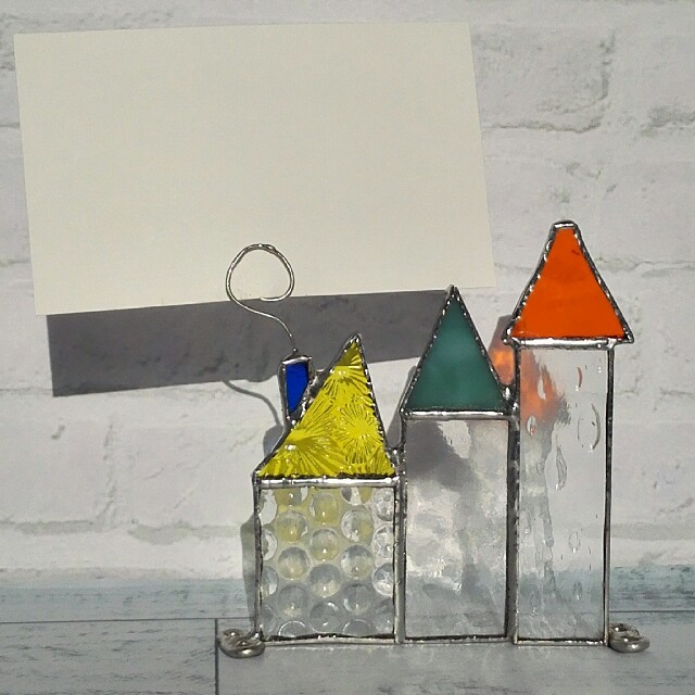 ステンドグラス*三角屋根の塔*メモスタンド*青い煙突 ハンドメイドのインテリア/家具(インテリア雑貨)の商品写真