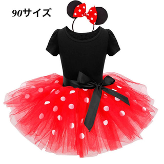 ディズニー(Disney)の新品 ミニー衣装 コスチューム ワンピース レッド　90 カチューシャ付(ワンピース)