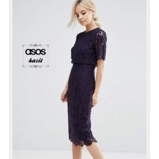 エイソス(asos)のASOS ネイビー　レース　ワンピ(ミディアムドレス)