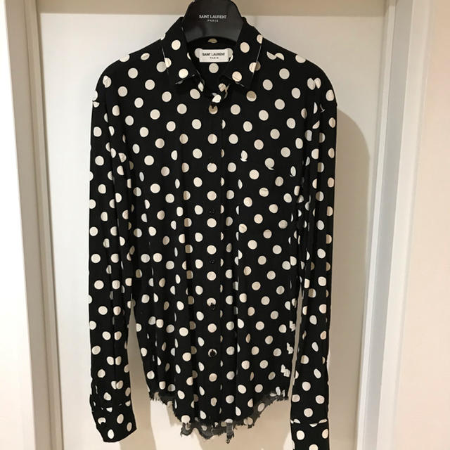 Saint Laurent(サンローラン)の16SS ダメージ加工切りっぱなしポルカドットシャツ　38 メンズのトップス(シャツ)の商品写真