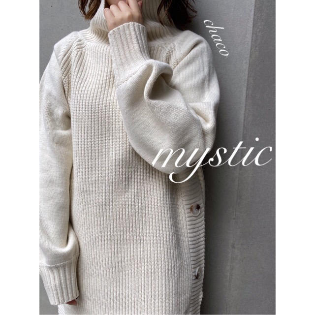 mystic(ミスティック)の新作🐰¥8250【mystic】サイドボタンタートルロングニット レディースのトップス(ニット/セーター)の商品写真